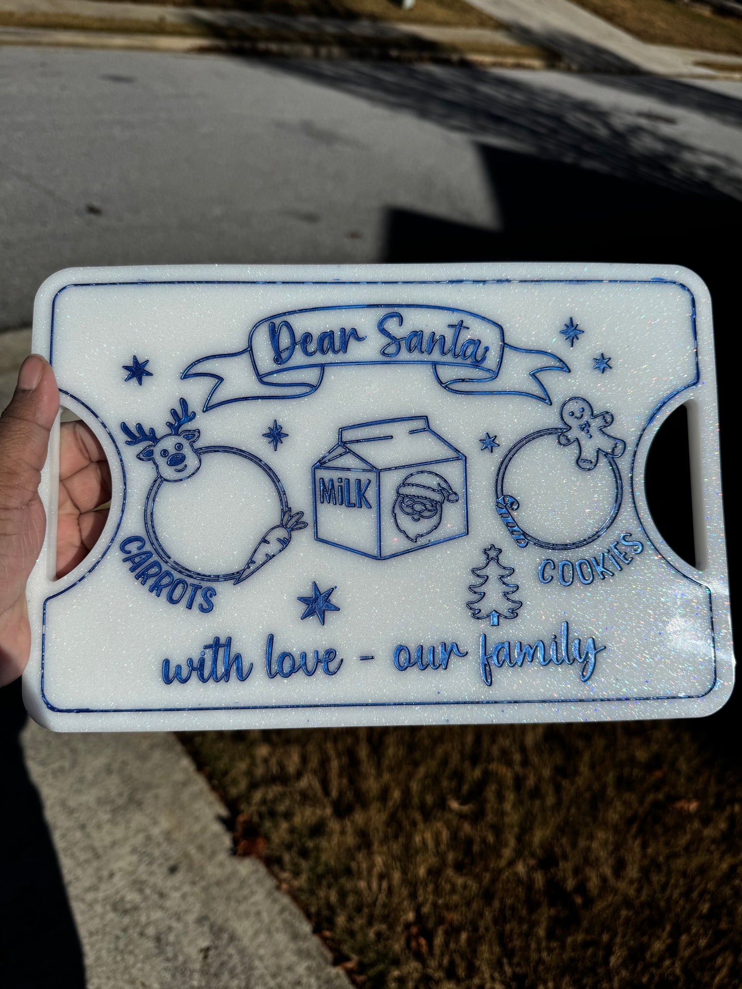 White and Metallic Blue Santa Tray