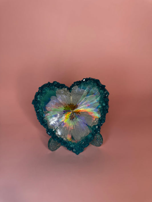 Clear and Teal Sunflower Heart