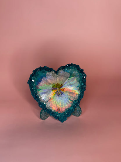 Clear and Teal Sunflower Heart