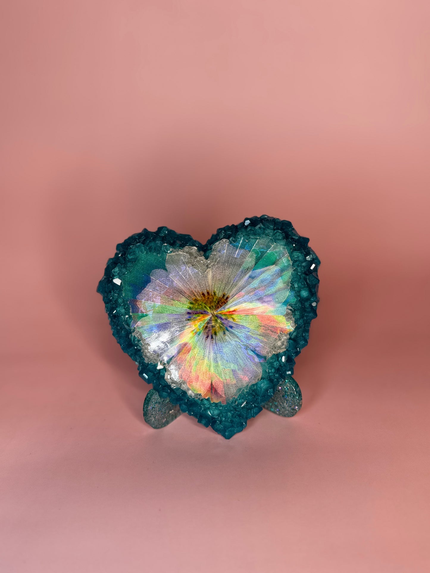 Clear and Teal Sunflower Heart